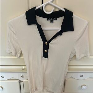 J. Crew White and Black Fitted Button Down Polo Shirt